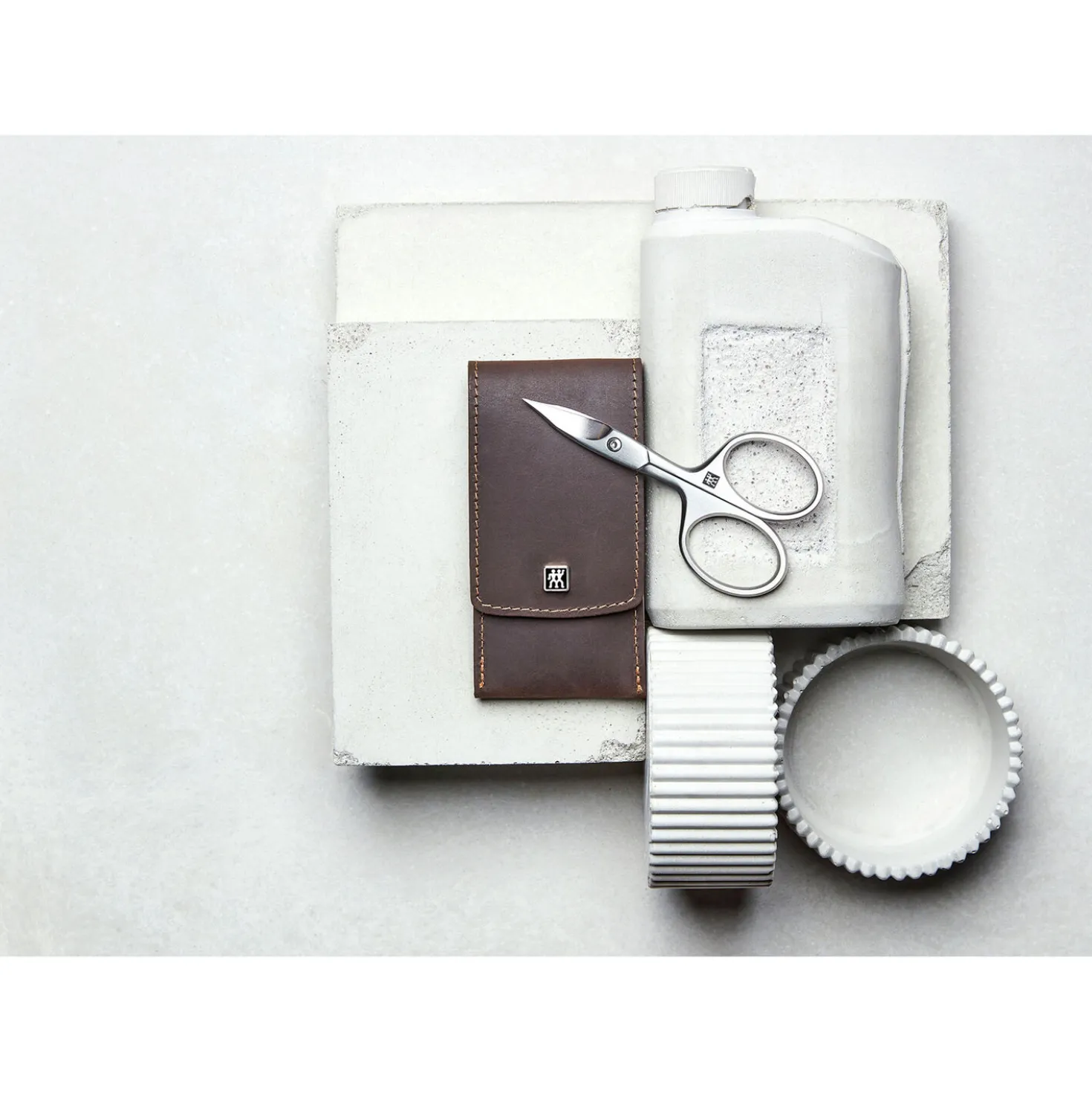 3-pc, Leather Manicure Pedicure Set With Combination Nail Scissors, Brown