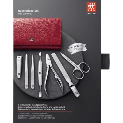 7-pc, Leather Manicure Pedicure Set With Nail Clippers, Red