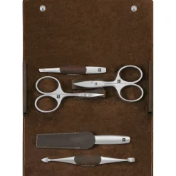 5-pc, Leather Manicure Pedicure Set With Nail Scissors, Brown