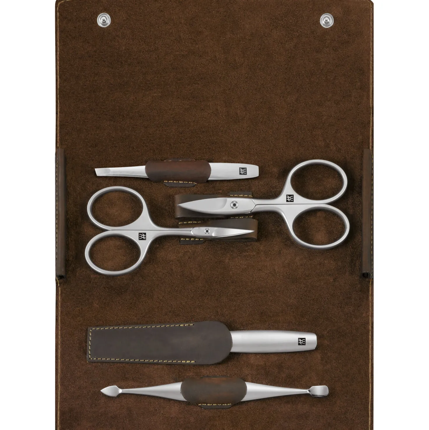 5-pc, Leather Manicure Pedicure Set With Nail Scissors, Brown