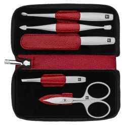 5-pc, Leather Manicure Pedicure Set With Combination Nail Scissors, Red