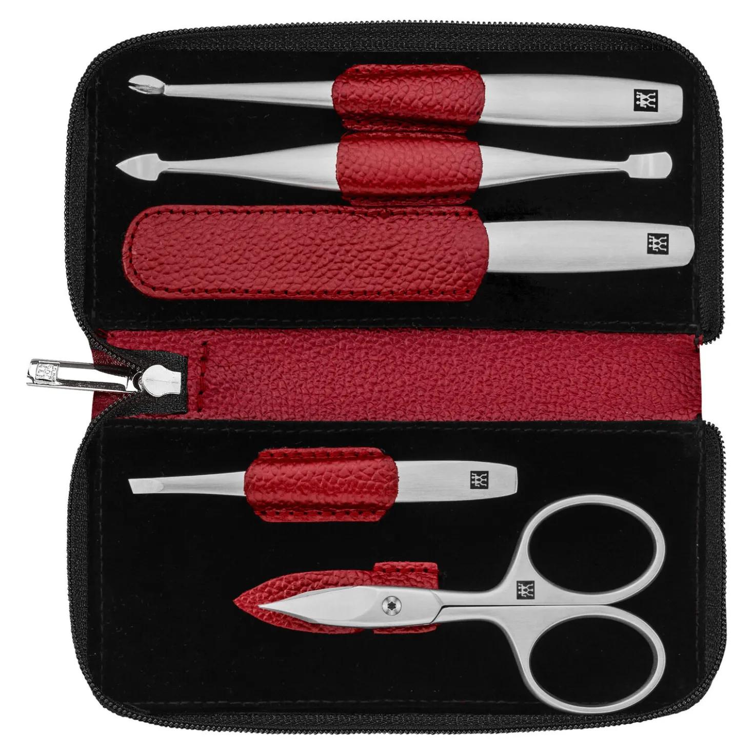 5-pc, Leather Manicure Pedicure Set With Combination Nail Scissors, Red