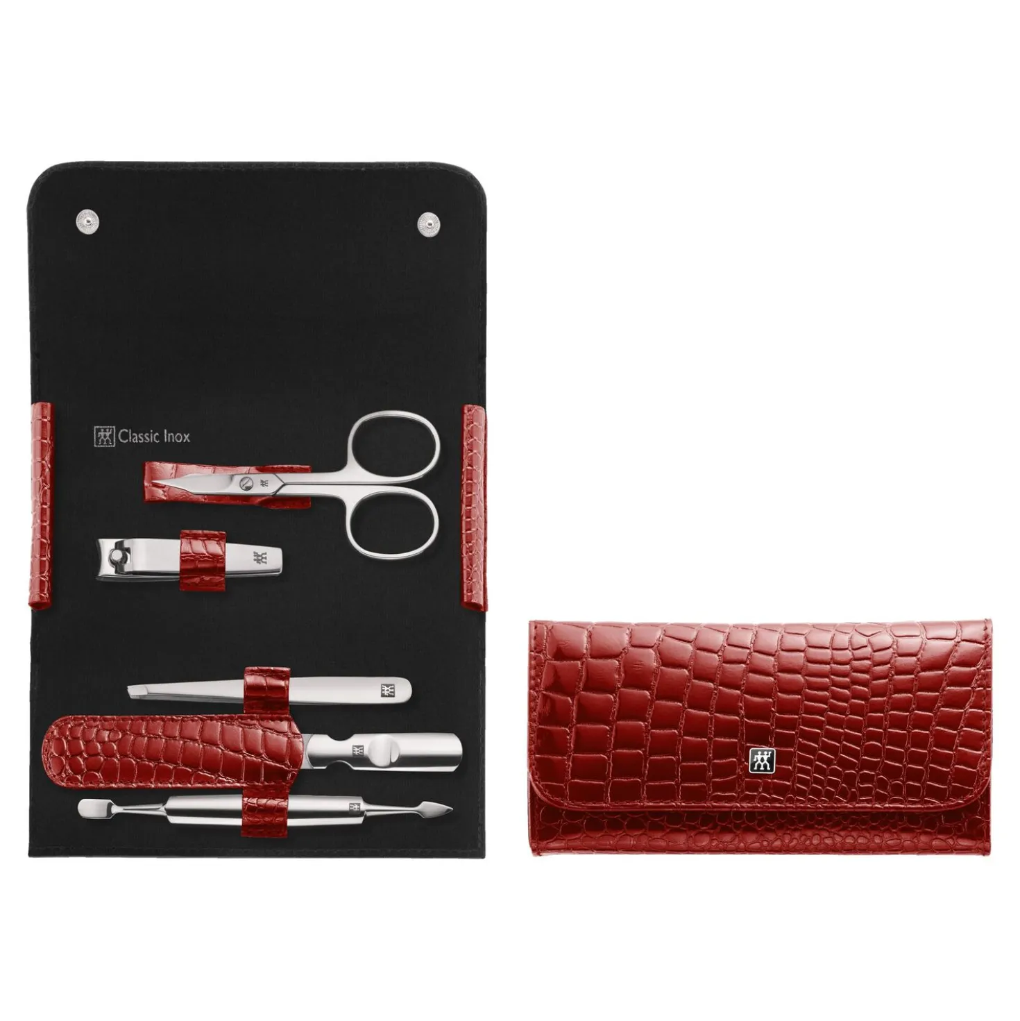 5-pc, Leather Snap Fastener Case, Red