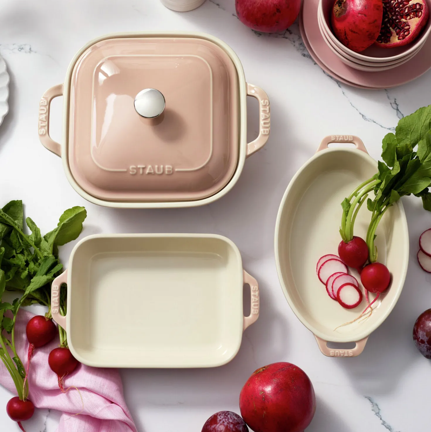 4-pc, Macaron Mixed Baking Dish Set, light pink