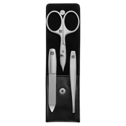 3-pc, Nappa Leather Manicure Pedicure Set With Combination Nail Scissors, Black Matte