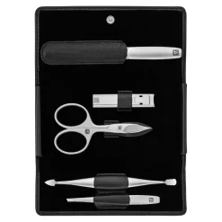 5-pc, Nappa Leather Manicure Pedicure Set With Nail Clippers, Black Matte