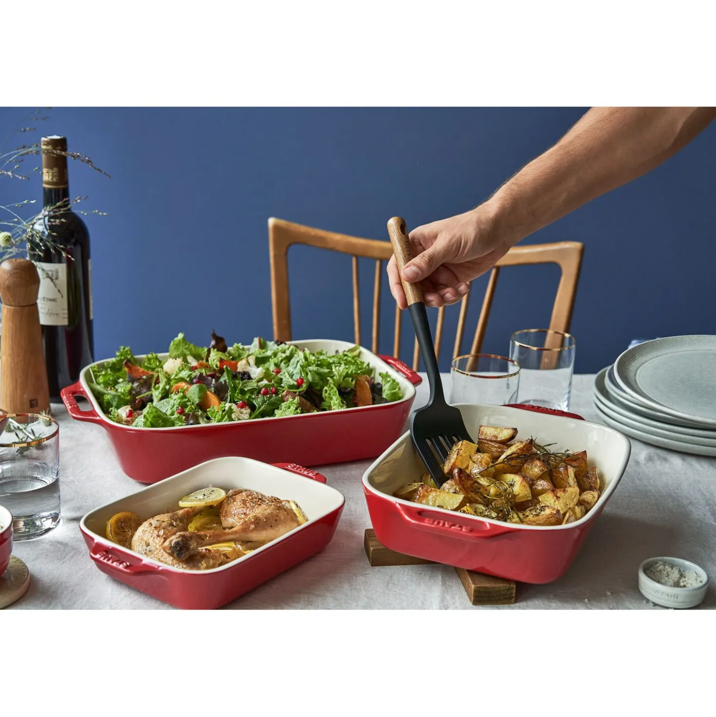 3-pc, Rectangular Baking Dish Set, cherry