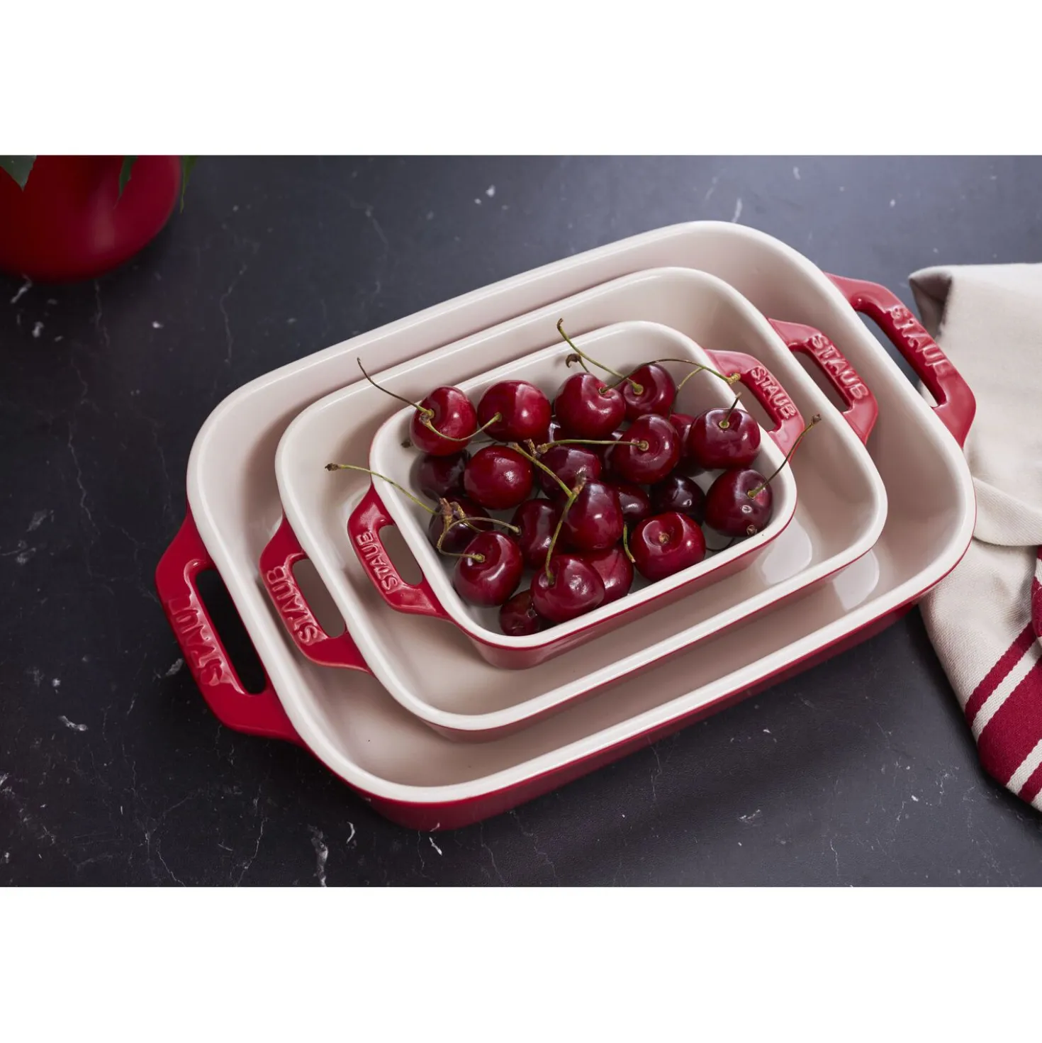 3-pc, Rectangular Baking Dish Set, cherry