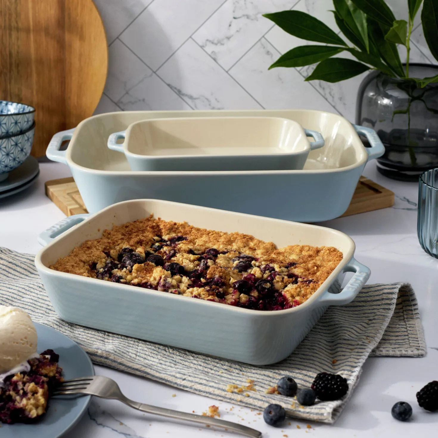 3-pc, Rectangular Baking Dish Set, light blue