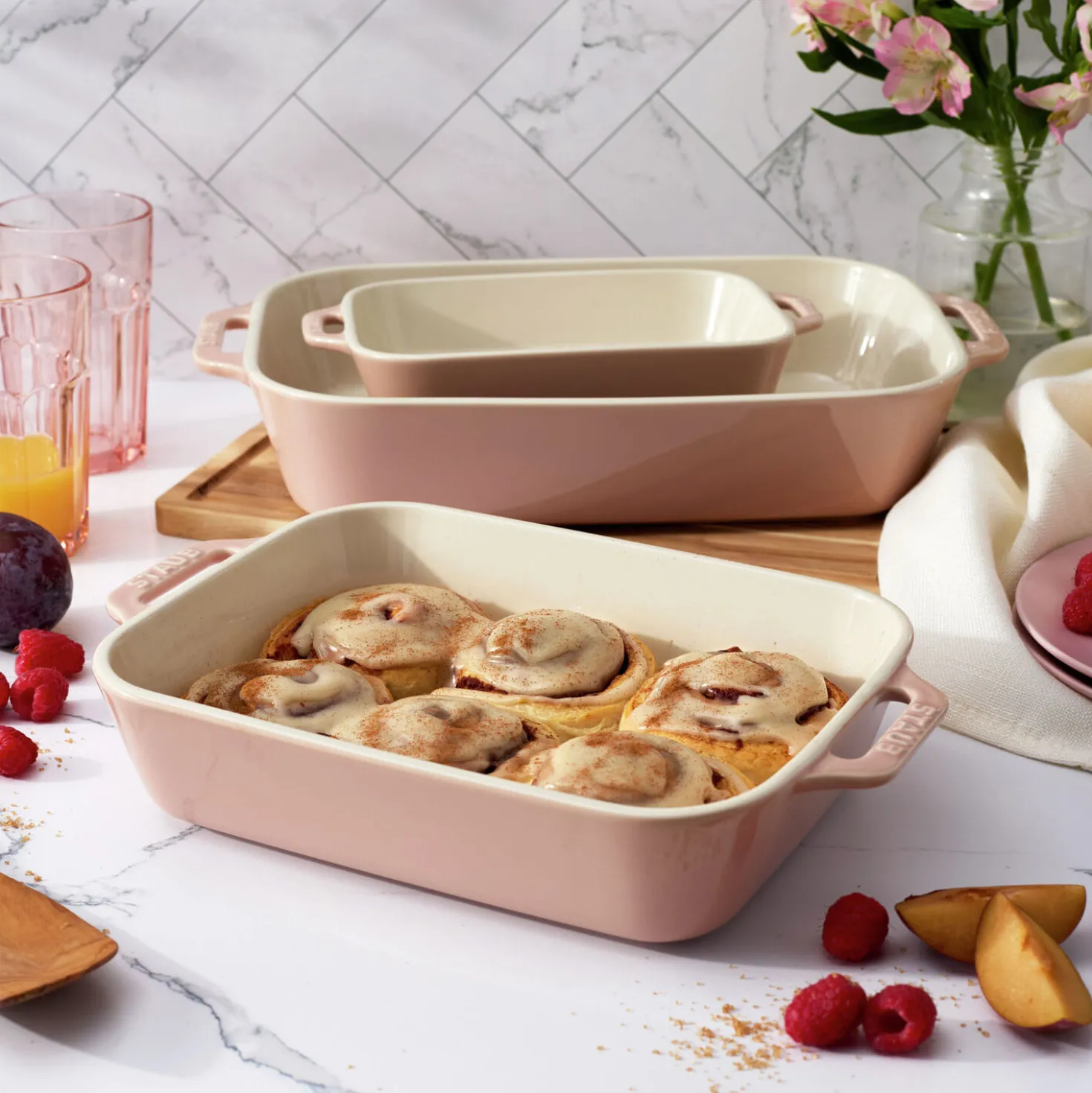 3-pc, Rectangular Baking Dish Set, light pink