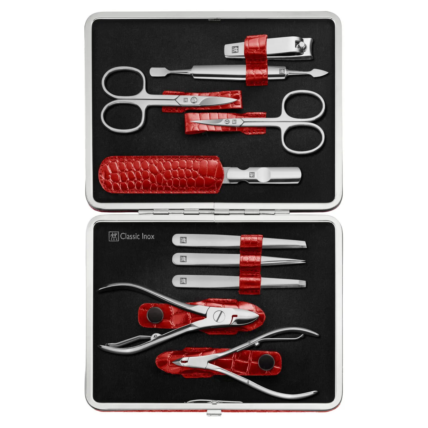 10-pc, Red, Leather, Manicure Pedicure Set With Nail Clippers