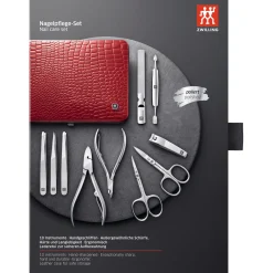 10-pc, Red, Leather, Manicure Pedicure Set With Nail Clippers