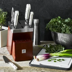 7-pc, Self Sharpening Knife Block Set, silver-white