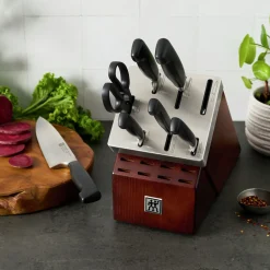8-pc, Self-Sharpening Knife Block Set, brown