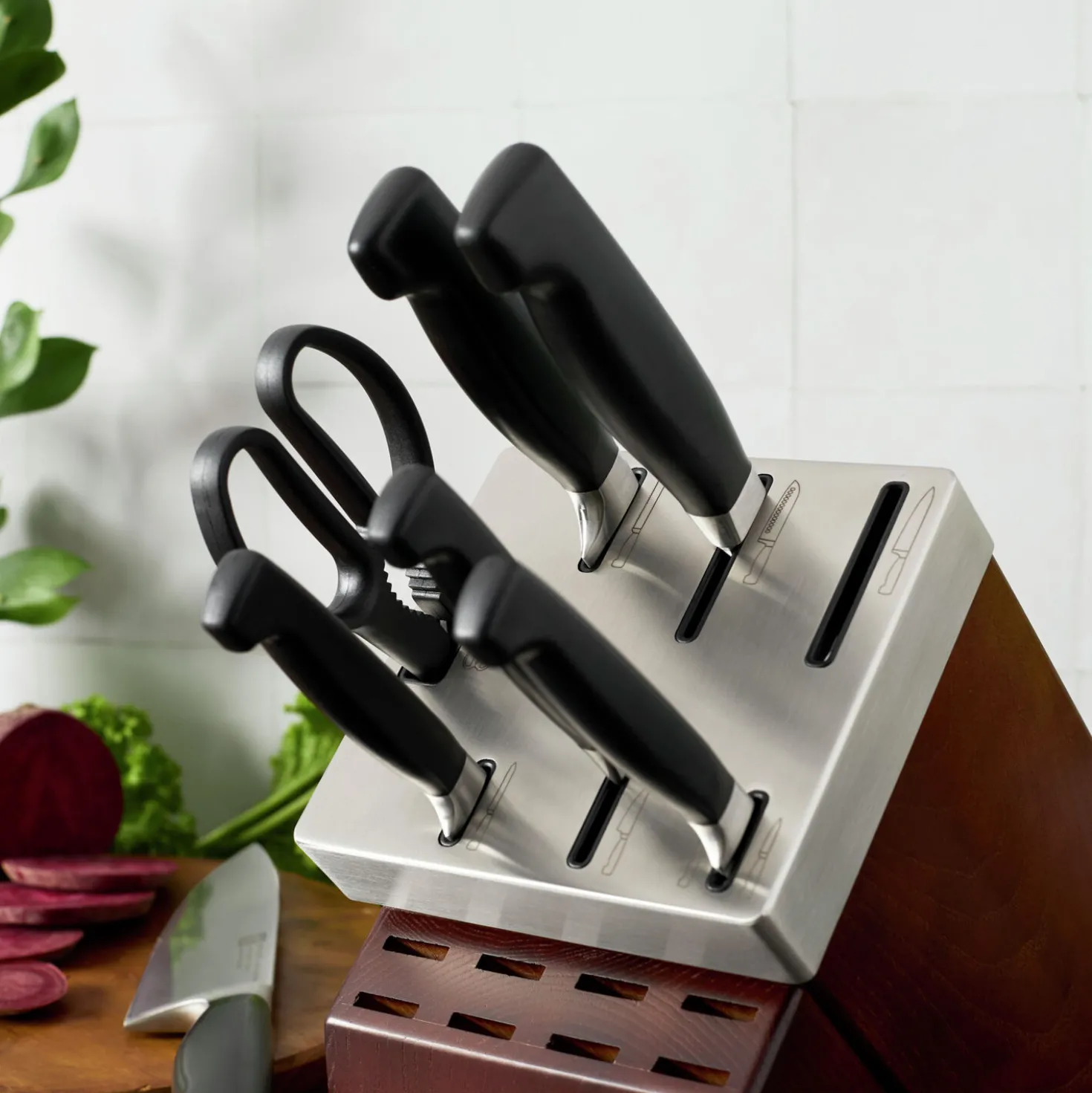8-pc, Self-Sharpening Knife Block Set, brown
