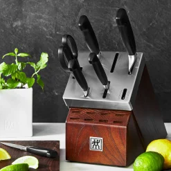 7-pc, Self-Sharpening Knife Block Set, silver-black