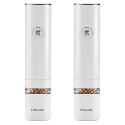 2-PC SET ELECTRIC SALT/PEPPER MILL, RECHARGEABLE, WHITE