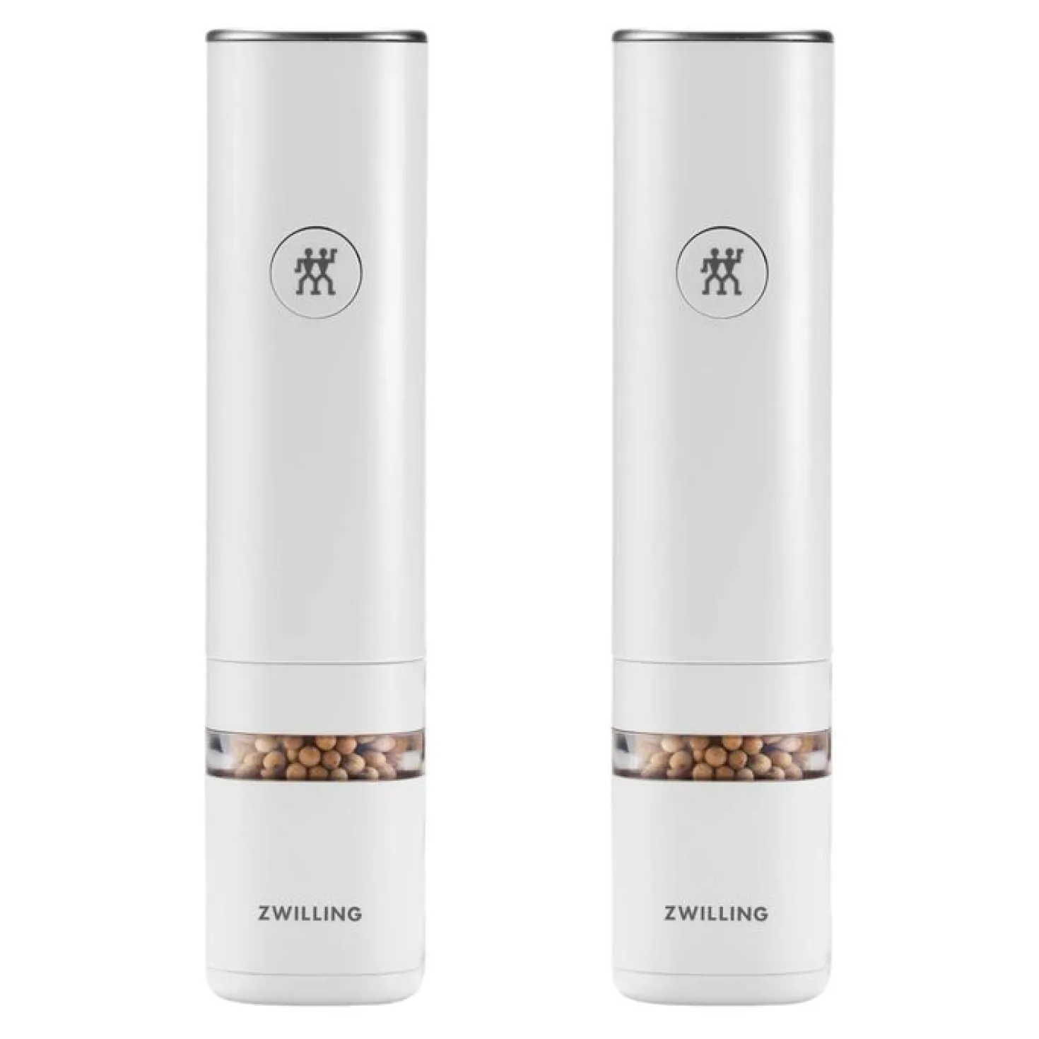 2-PC SET ELECTRIC SALT/PEPPER MILL, RECHARGEABLE, WHITE