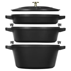 4-pc Stackable Set, Black Matte, Cast Iron