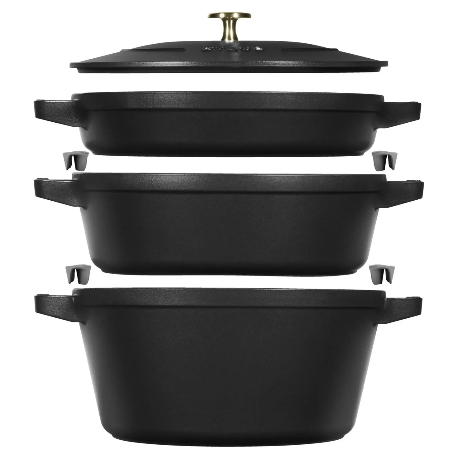 4-pc Stackable Set, Black Matte, Cast Iron
