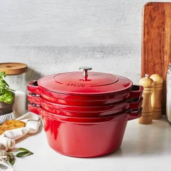 4-pc Stackable Set, Cherry, Cast Iron