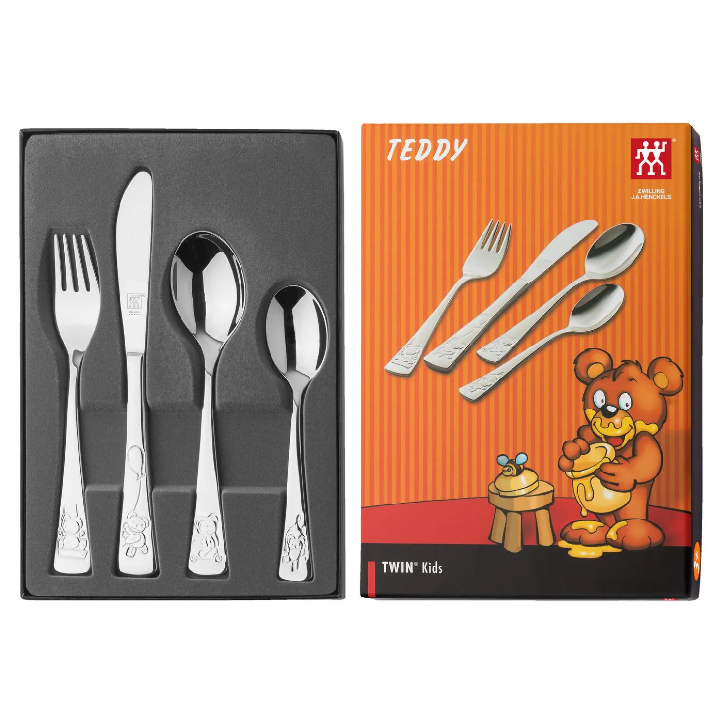 4-pc TWIN Kids Teddy Flatware Set, 18/10 Stainless Steel