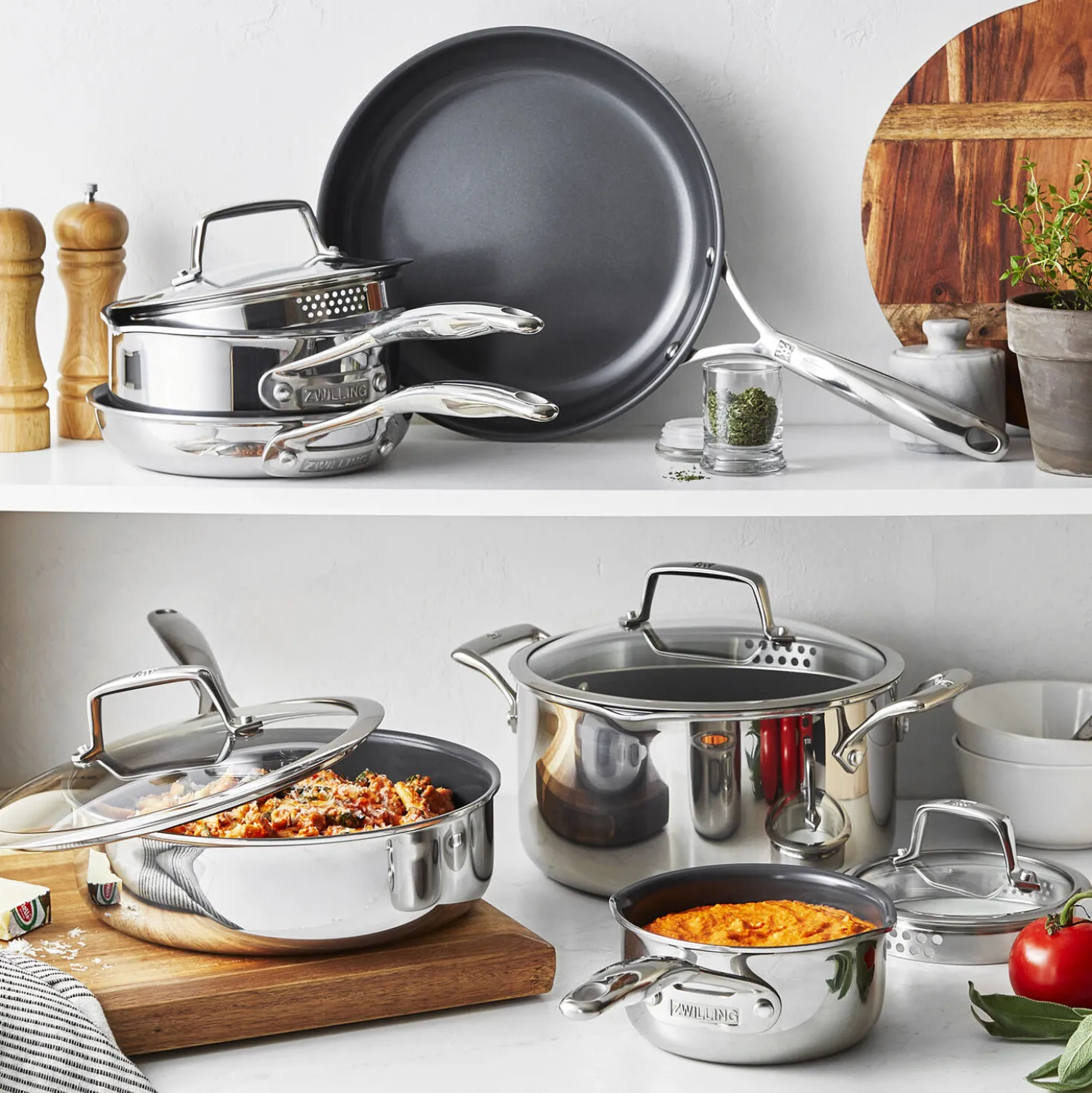 Pots and pans set, 10-pc, 18/10 Stainless Steel, Ceramic coating