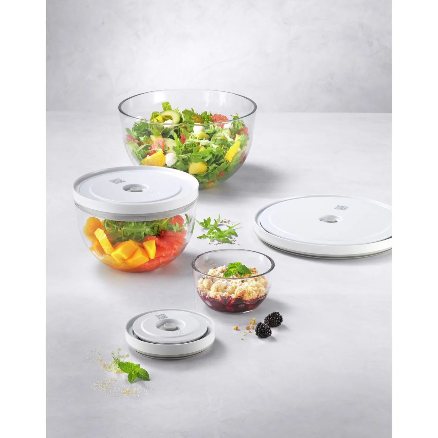 Vacuum bowl set S/M/L / 6-pc, glass, transparent-white
