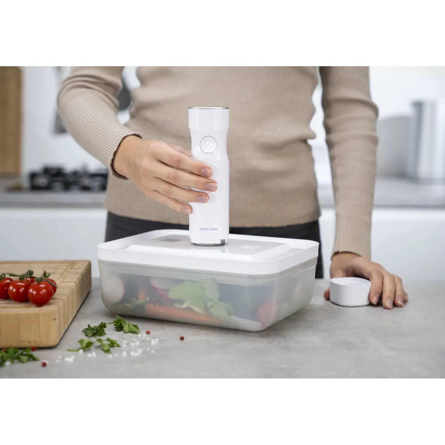 Vacuum Fridge Container, Plastic, Semitransparent-grey