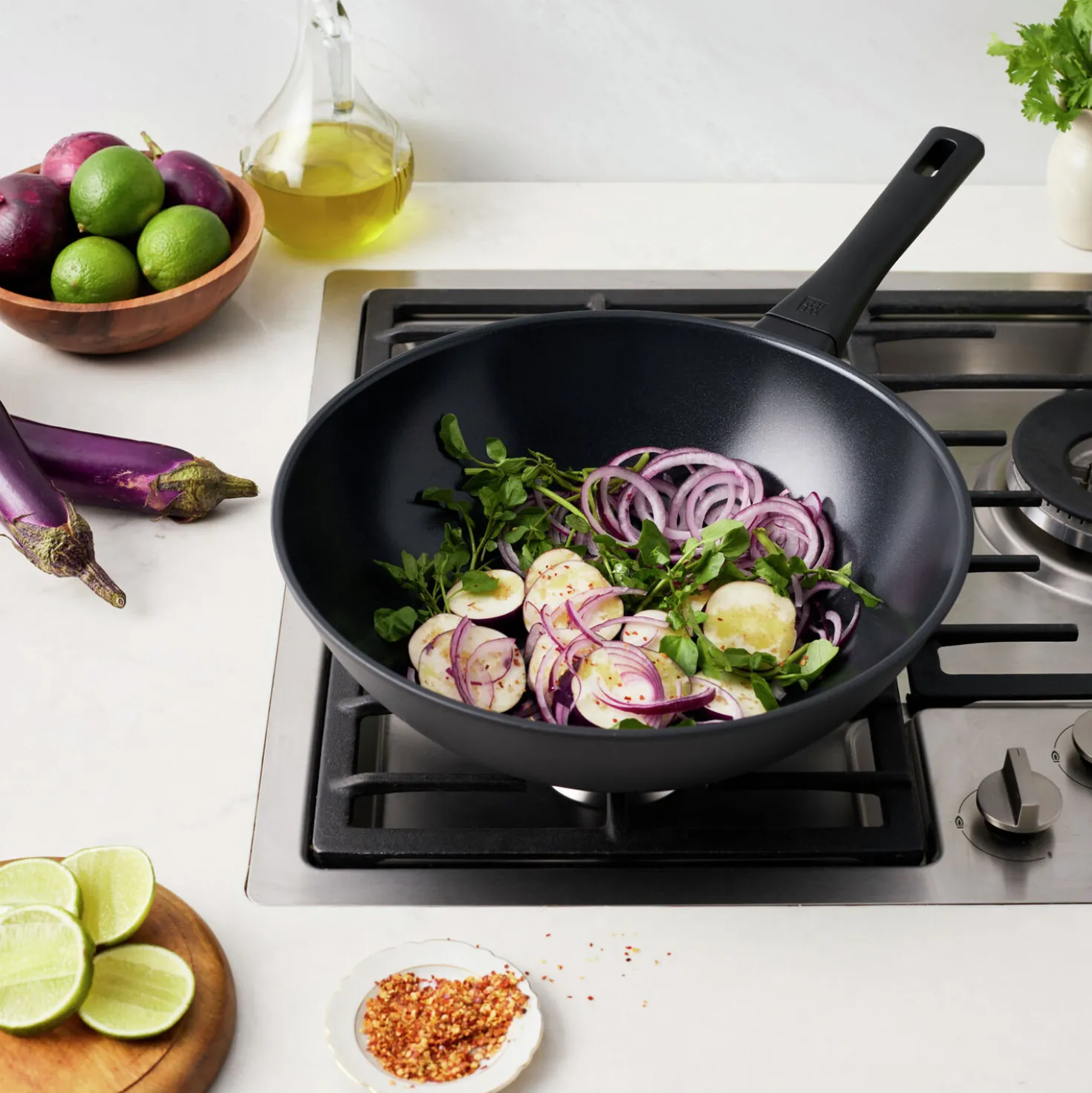 Wok, 12 inch, aluminum, Titanium-reinforced ceramic non-stick coating